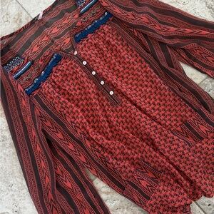 Free People Red and Blue Patterned Top